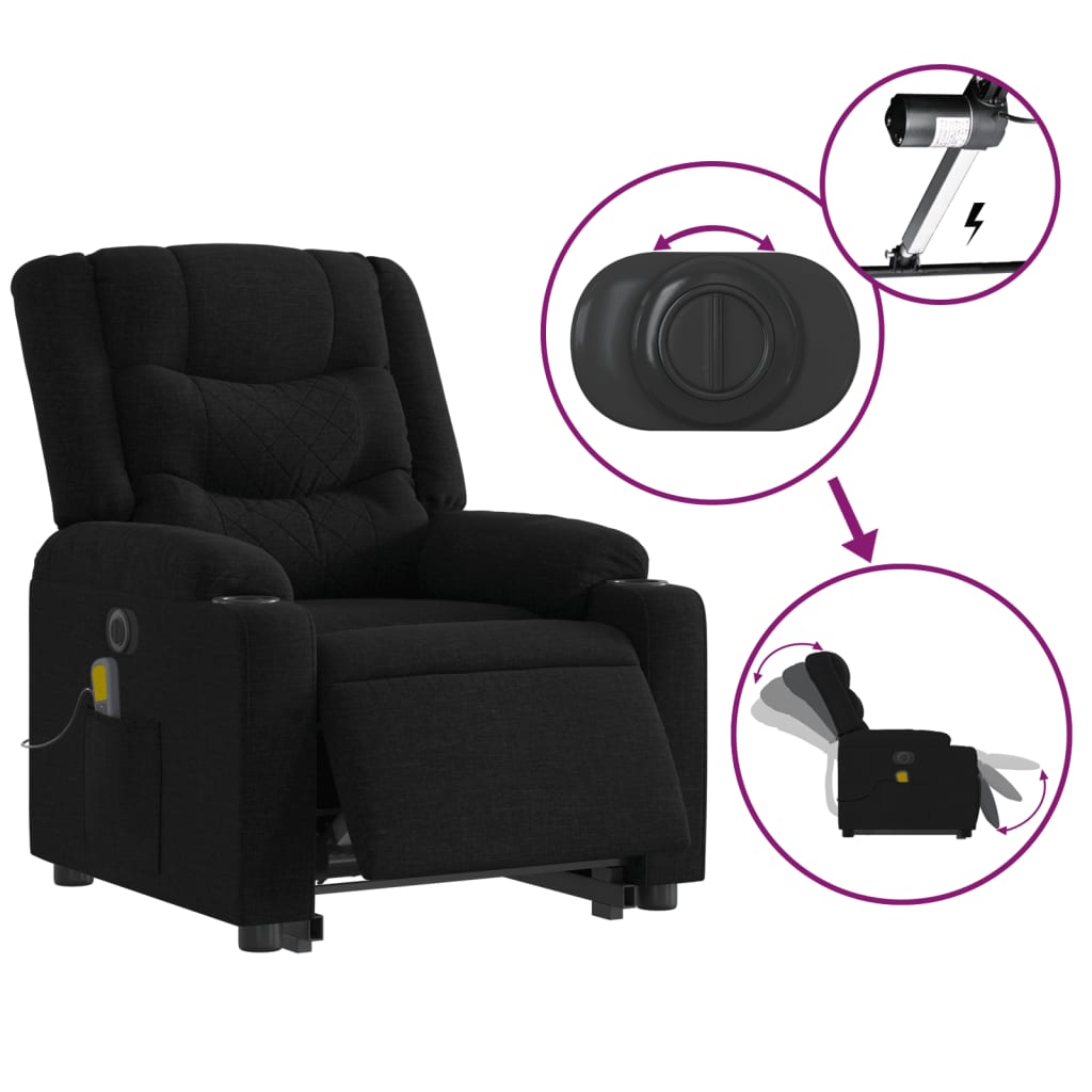 Electric Stand up Massage Recliner Chair Black Fabric