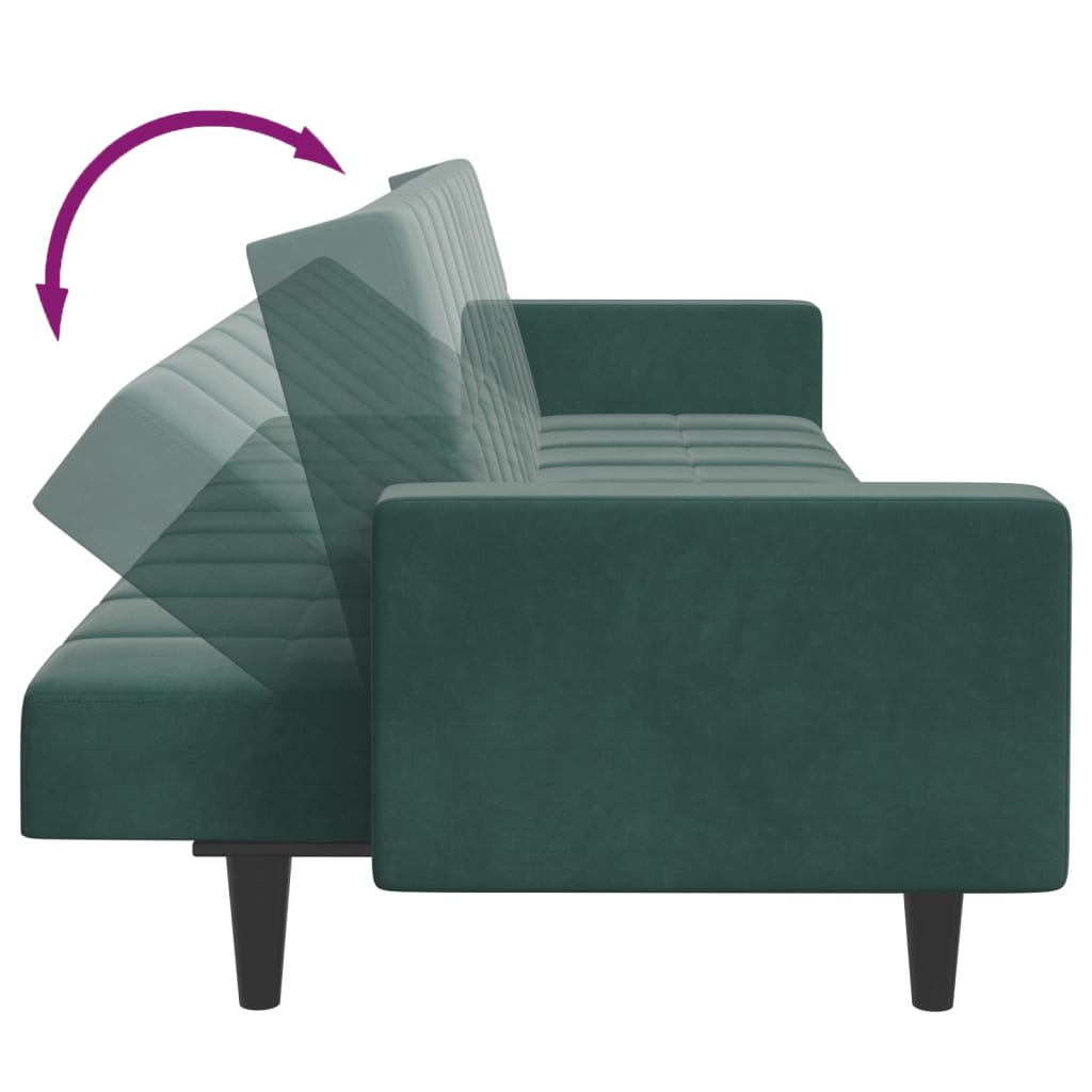 2-Seater Sofa Bed with Footstool Dark Green Velvet