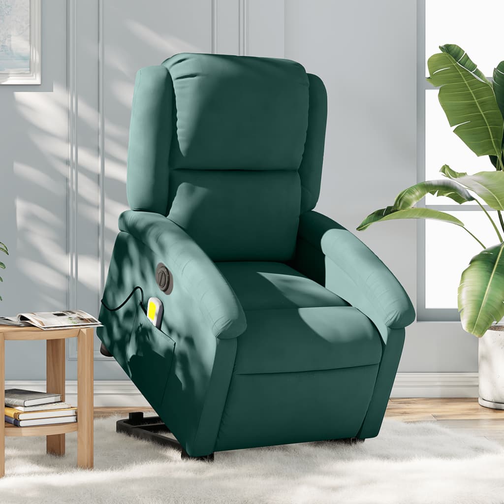 Electric Stand up Massage Recliner Chair Dark Green Velvet