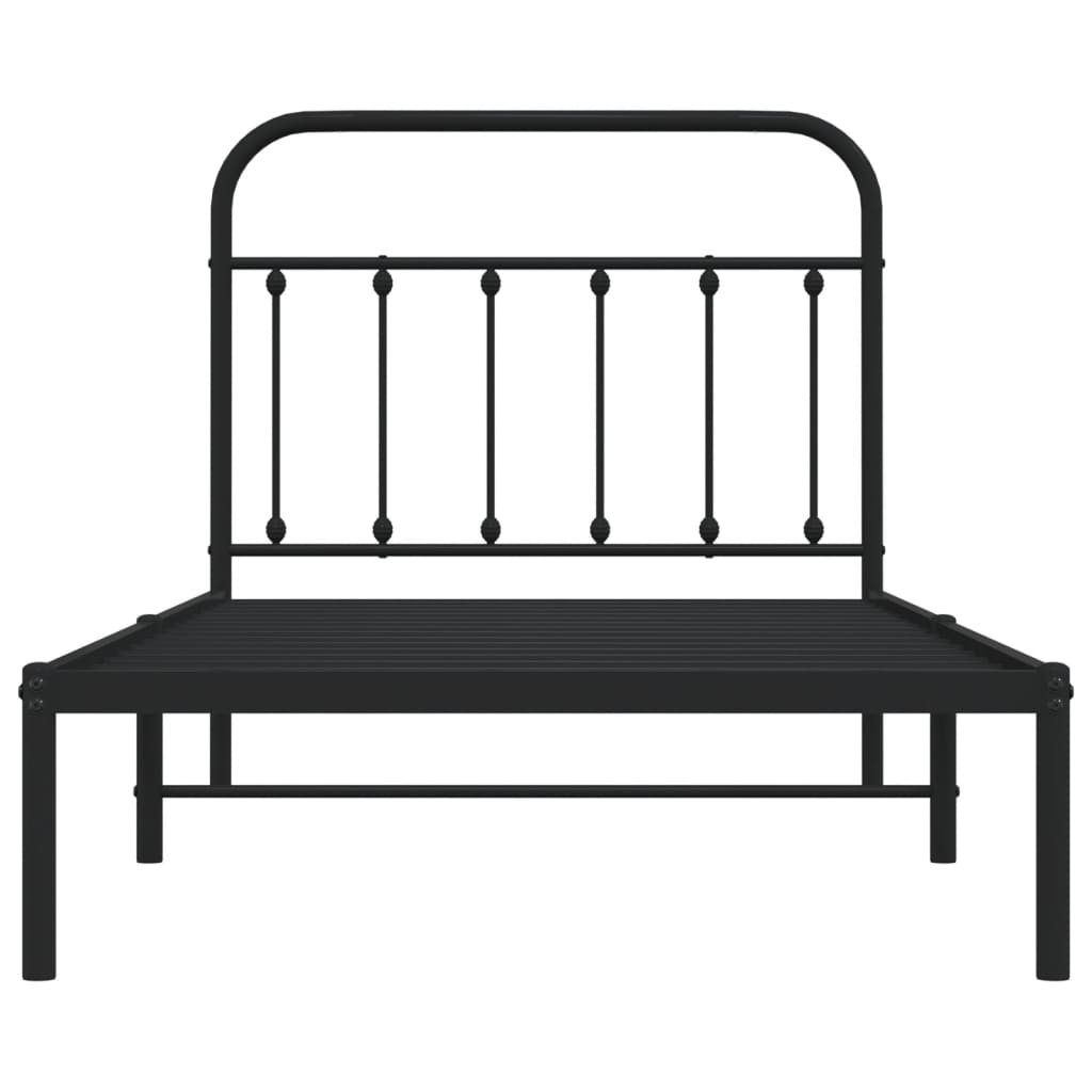 Metal Bed Frame without Mattress with Headboard Black 39.4"x74.8"