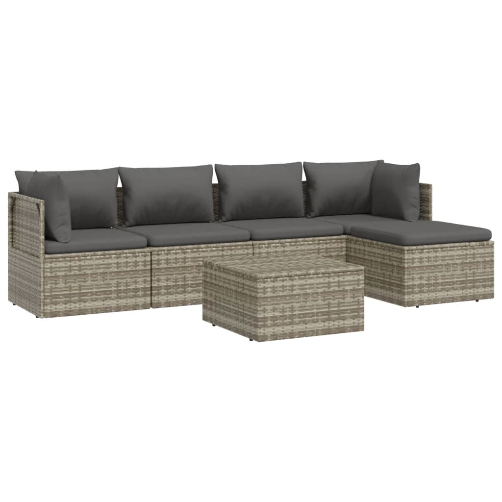 6 Piece Patio Lounge Set with Cushions Gray Poly Rattan