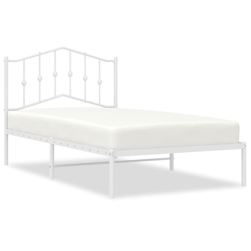 Metal Bed Frame without Mattress with Headboard White 39.4"x74.8"