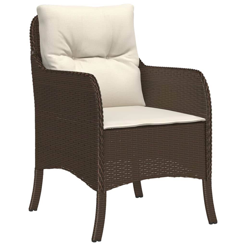 Patio Chairs with Cushions 2 pcs Brown Poly Rattan