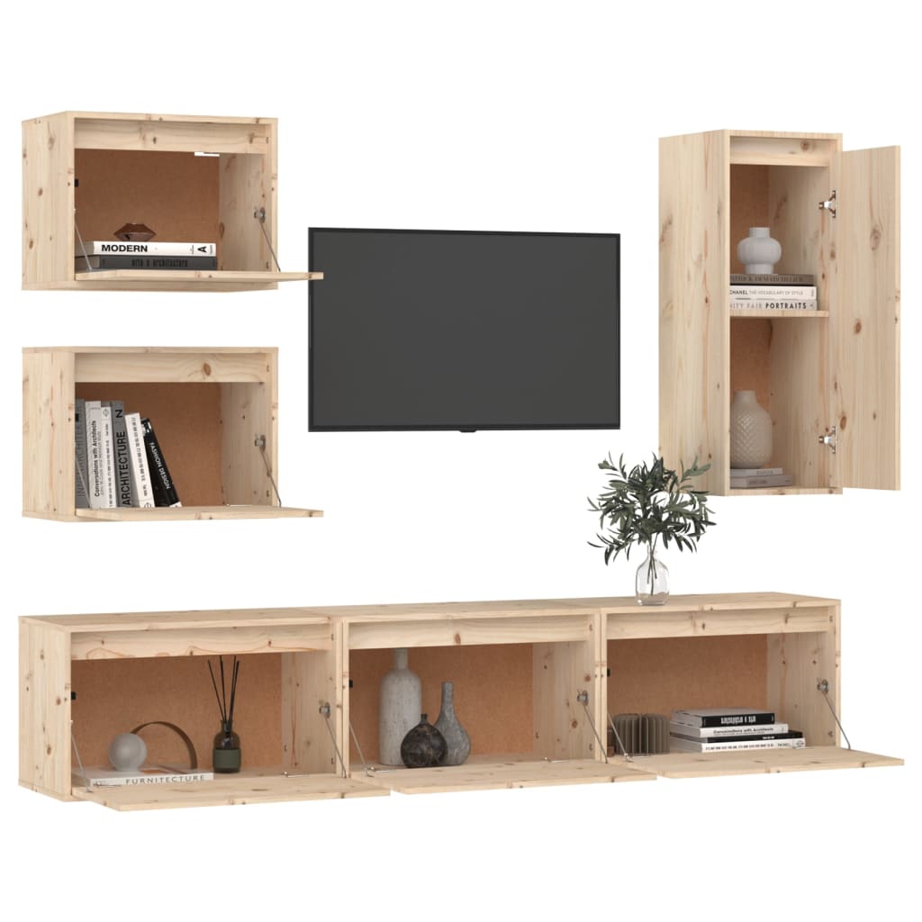 TV Stands 6 Pcs Solid Wood Pine