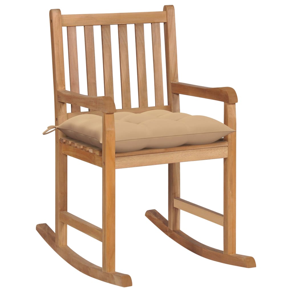 Rocking Chair with Light Blue Cushion Solid Teak Wood