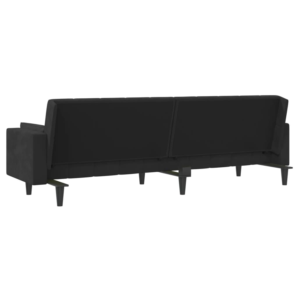 2-Seater Sofa Bed with Two Pillows Black Velvet