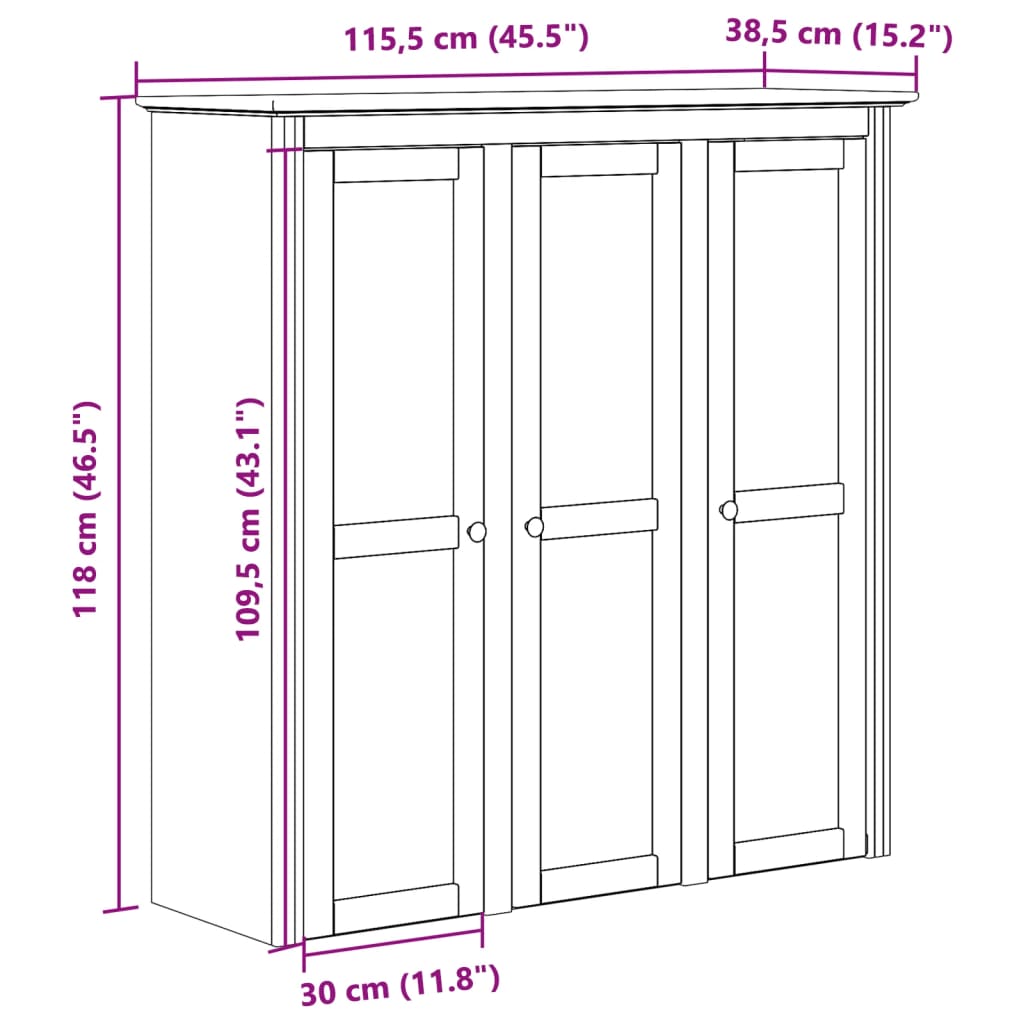 Cabinet with Glass Doors BODO Gray Solid Wood Pine