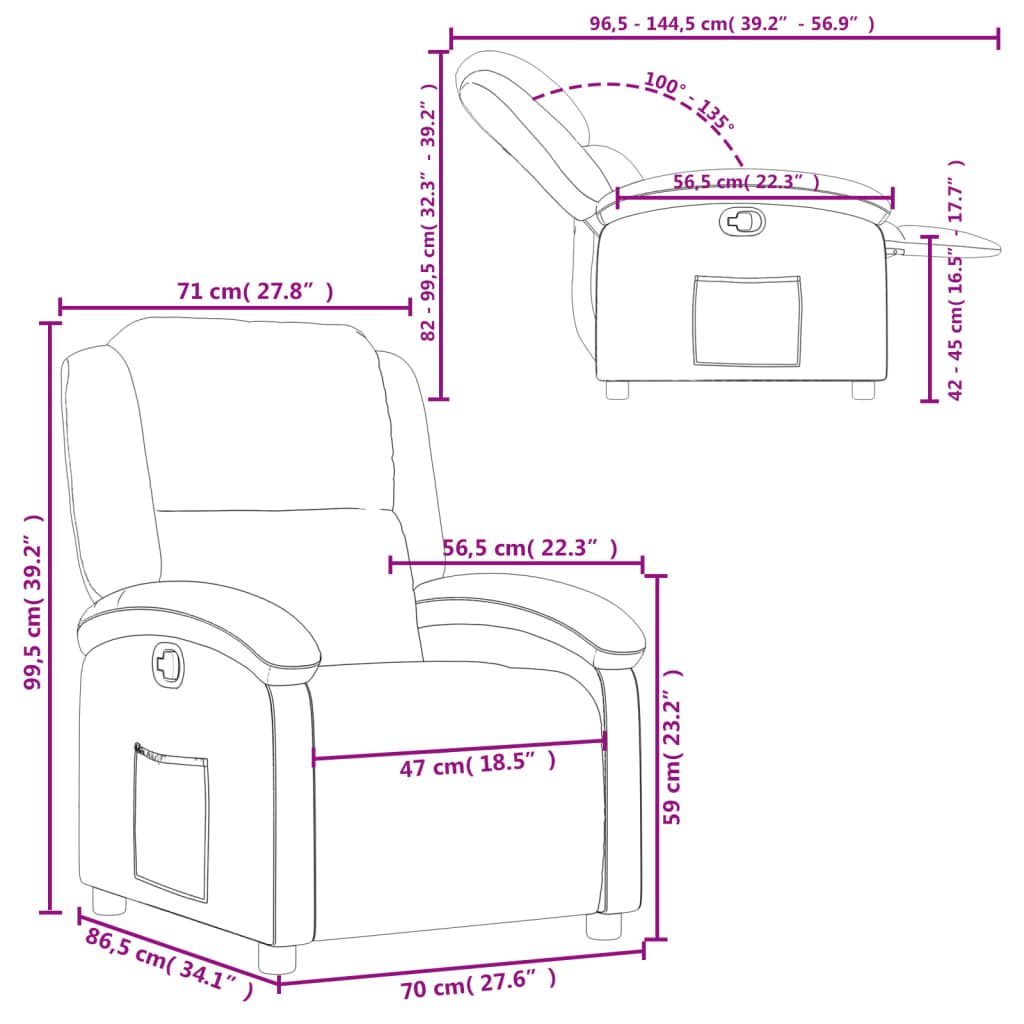 Recliner Chair Gray Real Leather