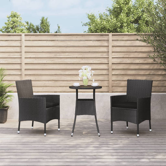 3 Piece Patio Bistro Set with Cushions Black Poly Rattan