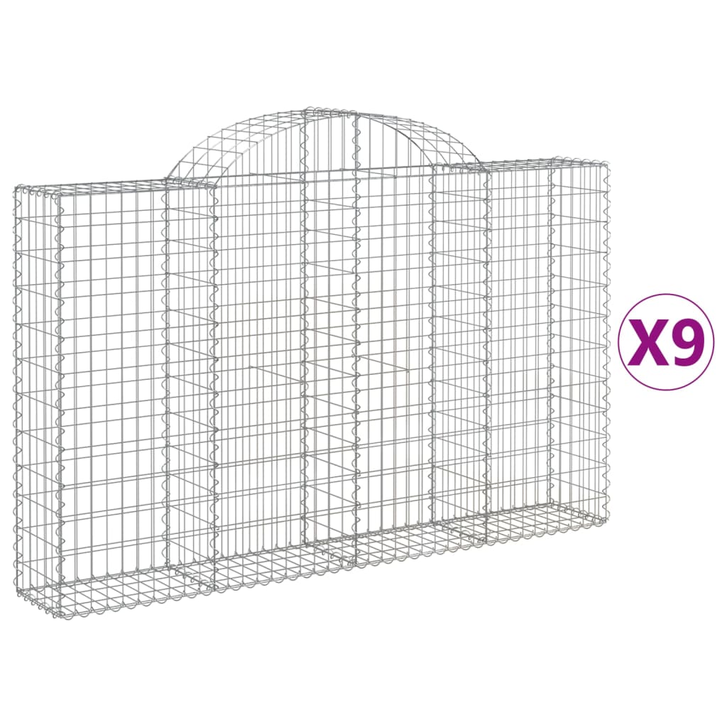 Arched Gabion Baskets 9 pcs 78.7"x11.8"x47.2"/55.1" Galvanized Iron