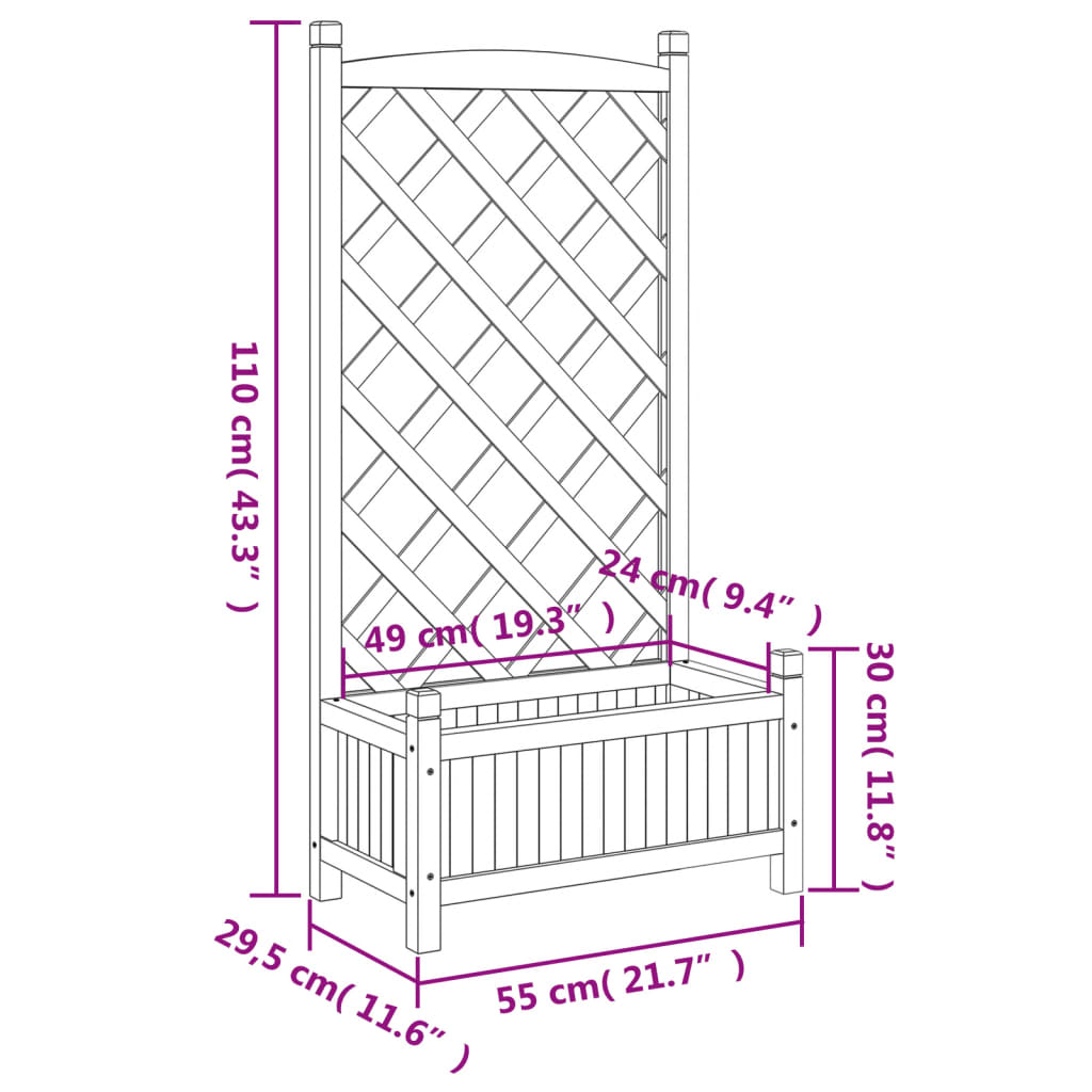 Planter with Trellis Brown Solid Wood Fir