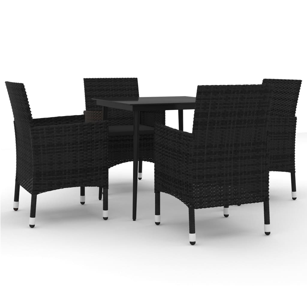 5 Piece Patio Dining Set with Cushions Poly Rattan and Glass