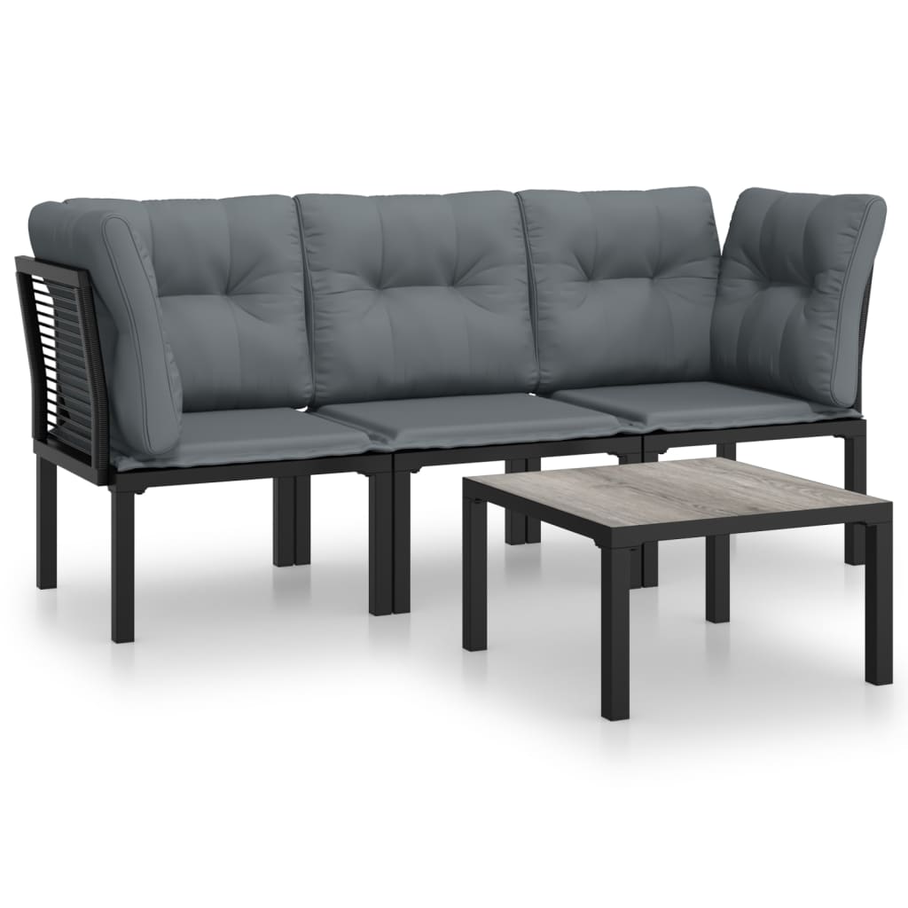 4 Piece Patio Lounge Set Black and Gray Poly Rattan