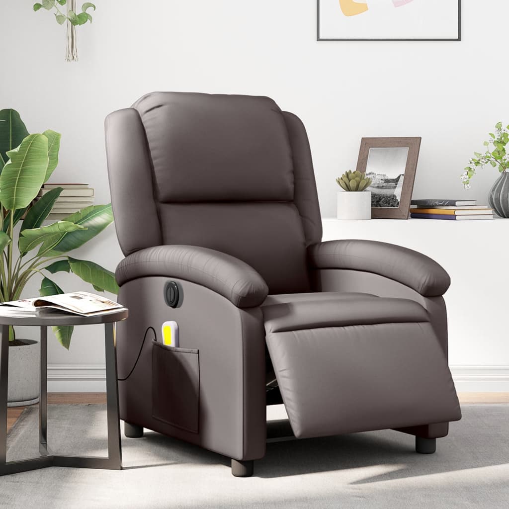 Electric Massage Recliner Chair Dark Brown Real Leather