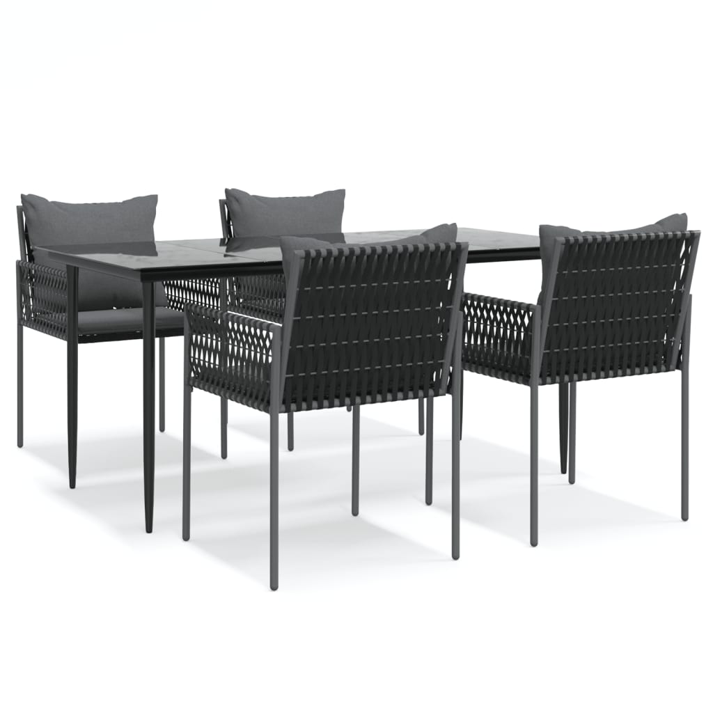 5 Piece Patio Dining Set with Cushions Poly Rattan and Steel