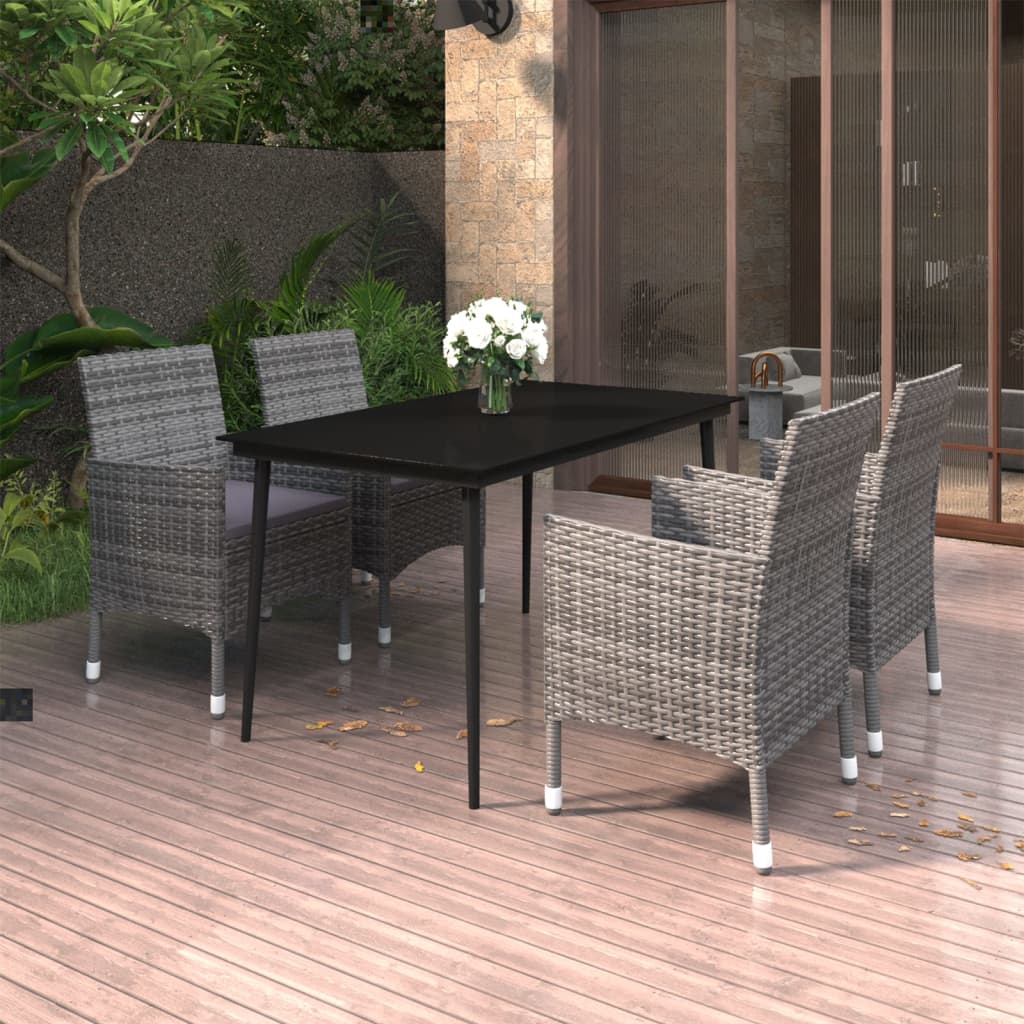 5 Piece Patio Dining Set with Cushions Poly Rattan and Glass