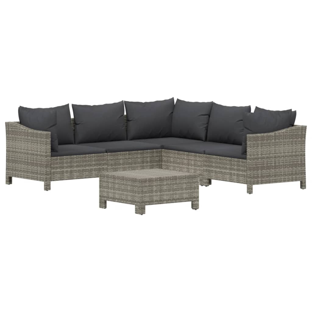 6 Piece Patio Lounge Set with Cushions Gray Poly Rattan