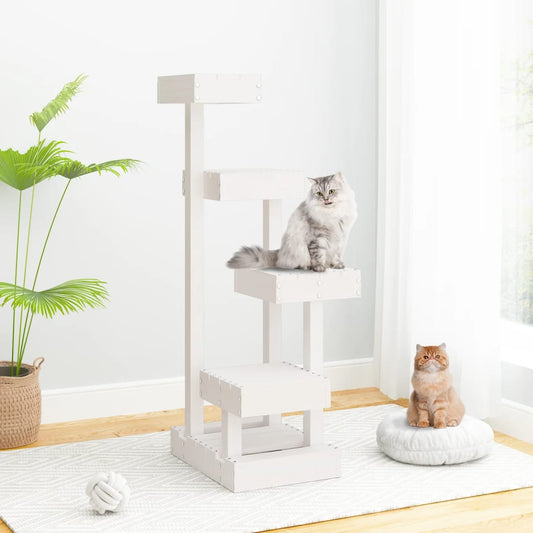 Cat Tree White 17.9"x19.3"x40.6" Solid Wood Pine