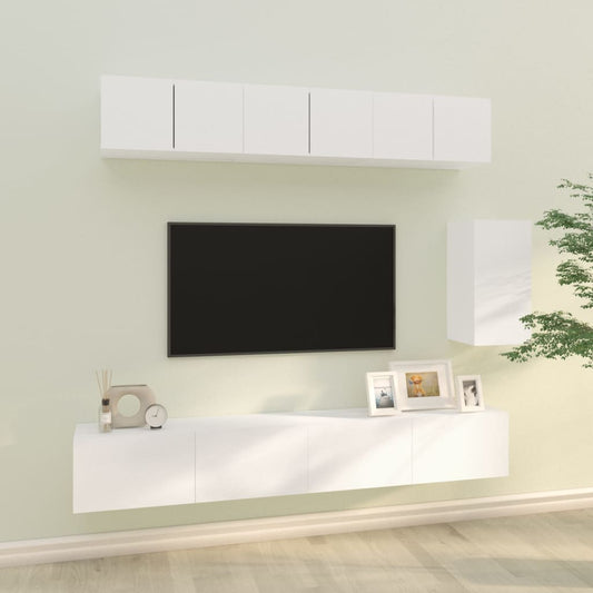 6 Piece TV Stand Set White Engineered Wood