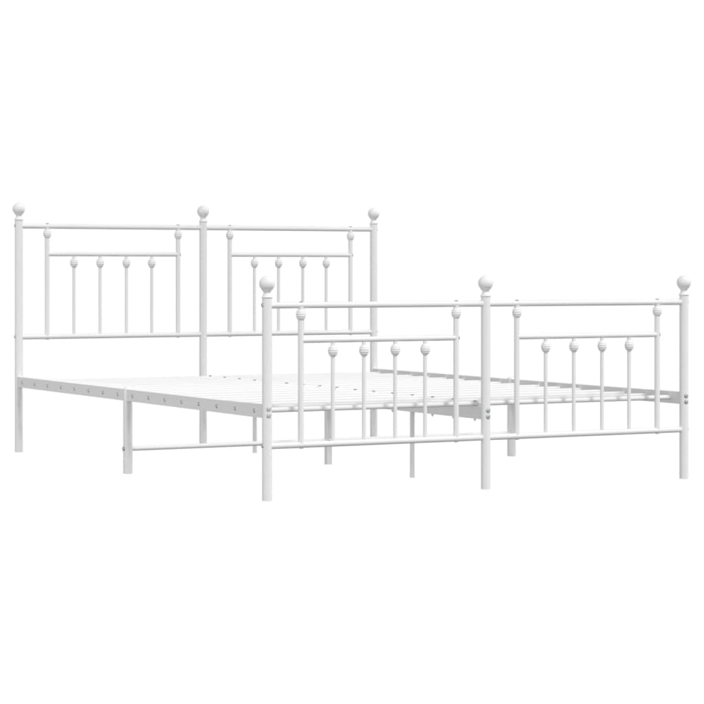 Metal Bed Frame without Mattress with Footboard White 72"x83.9"