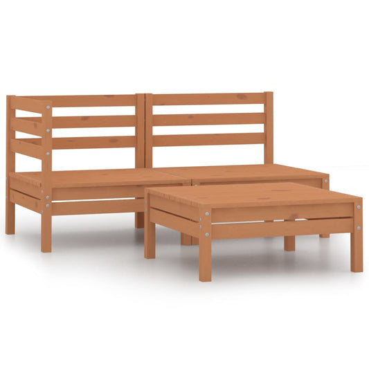 3 Piece Patio Lounge Set Solid Wood Pine Honey Brown