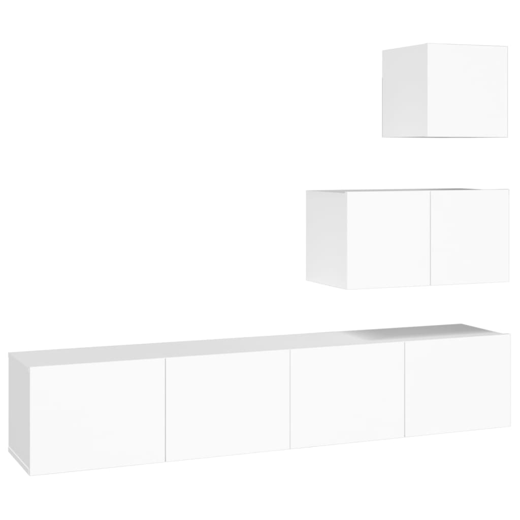 4 Piece TV Stand Set White Engineered Wood