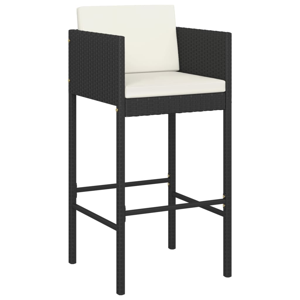 Bar Stools 4 pcs with Cushions Black Poly Rattan