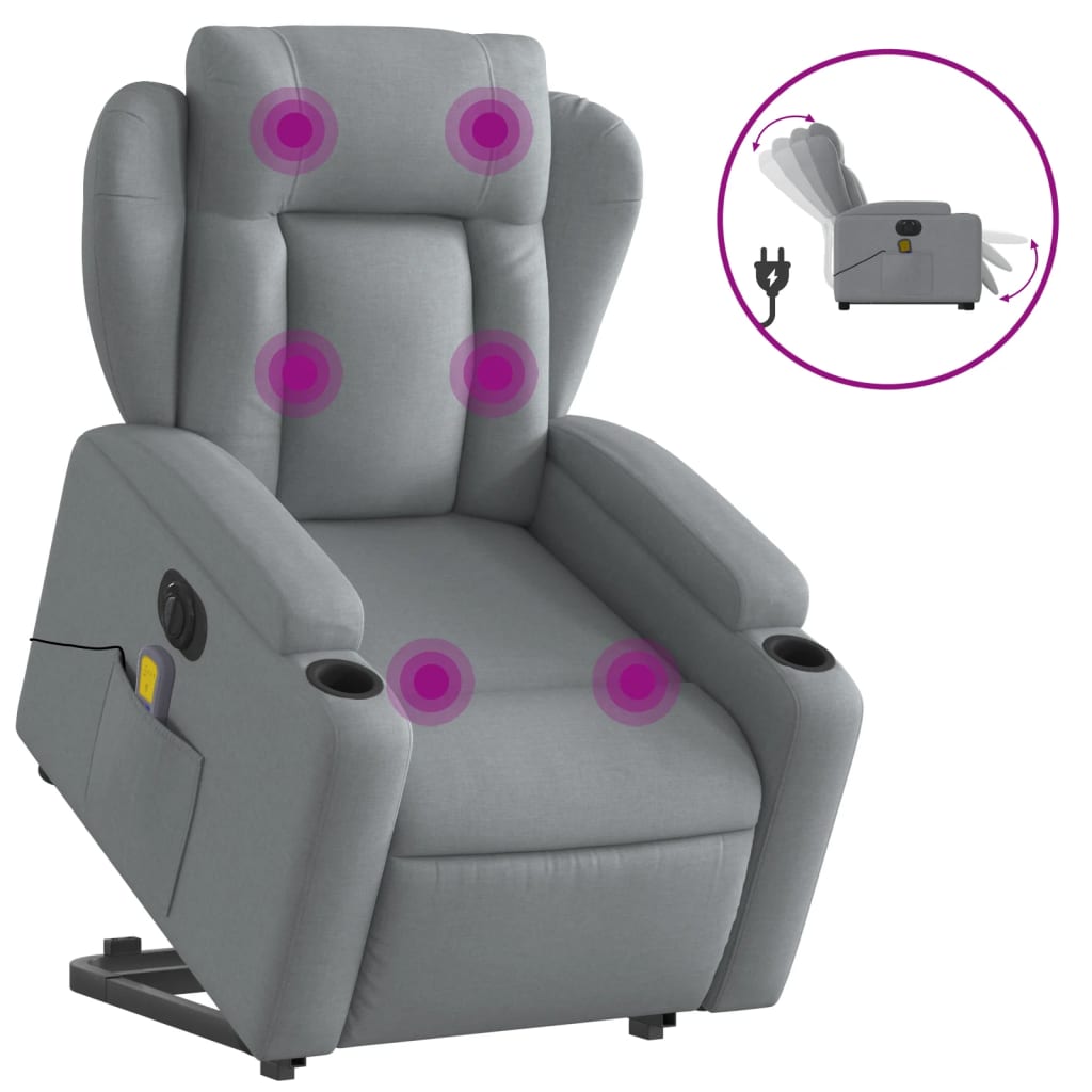 Electric Stand up Massage Recliner Chair Light Gray Fabric