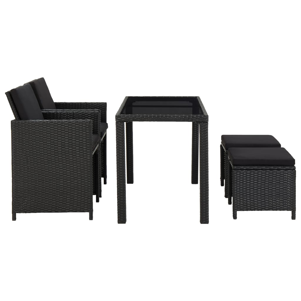 13 Piece Patio Dining Set with Cushions Poly Rattan Black