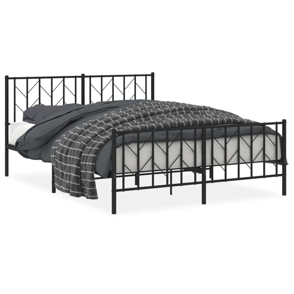 Metal Bed Frame without Mattress with Footboard Black 59.1"x78.7"