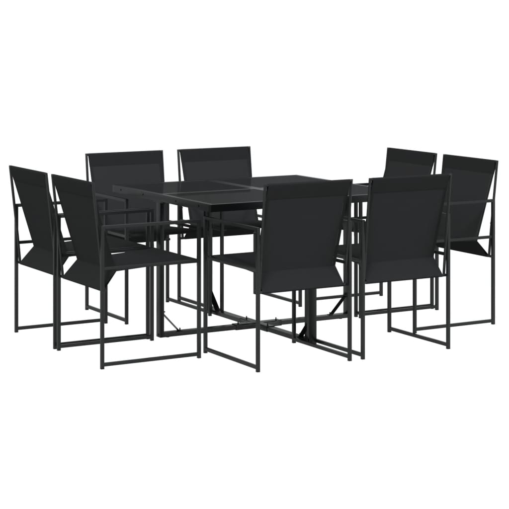 9 Piece Patio Dining Set Black Textilene