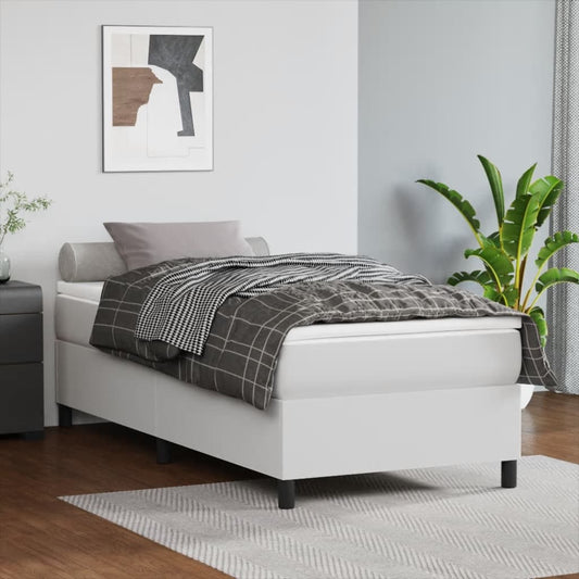 Bed Frame without Mattress White Twin Faux Leather (US Only)