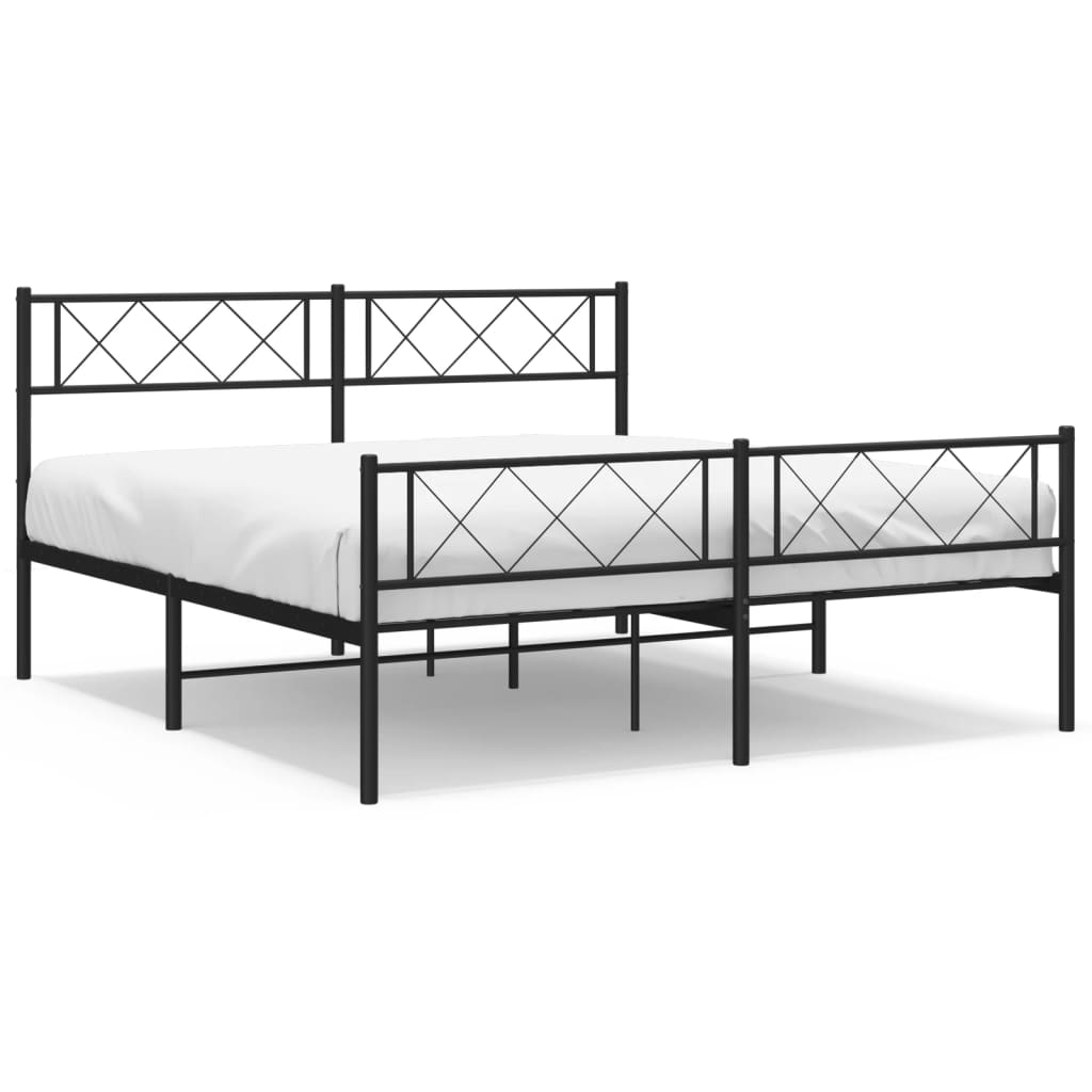 Metal Bed Frame without Mattress with Footboard Black 59.1"x78.7"