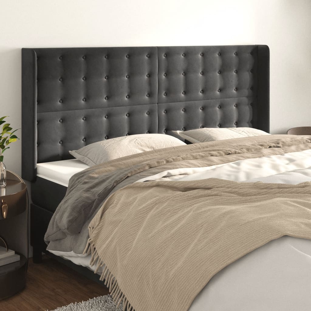 Headboard with Ears Dark Gray 64.2"x6.3"x46.5"/50.4" Velvet