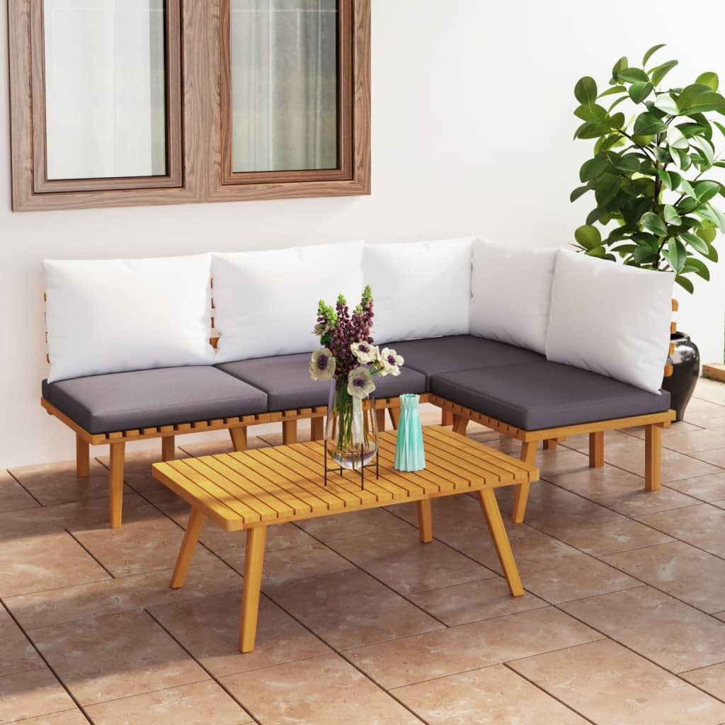 5 Piece Patio Lounge Set with Cushions Solid Acacia Wood