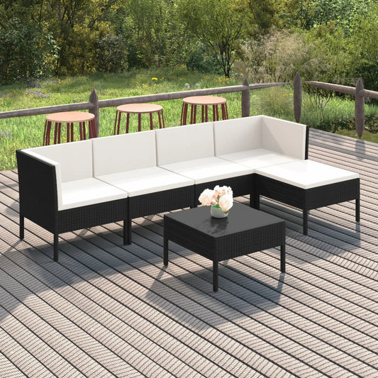 6 Piece Patio Lounge Set with Cushions Poly Rattan Black