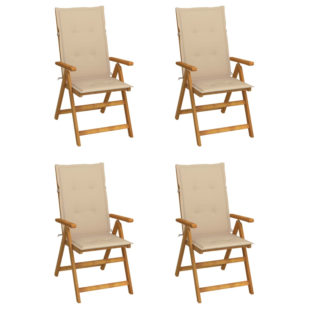 Patio Reclining Chairs 4 pcs with Cushions Solid Acacia Wood