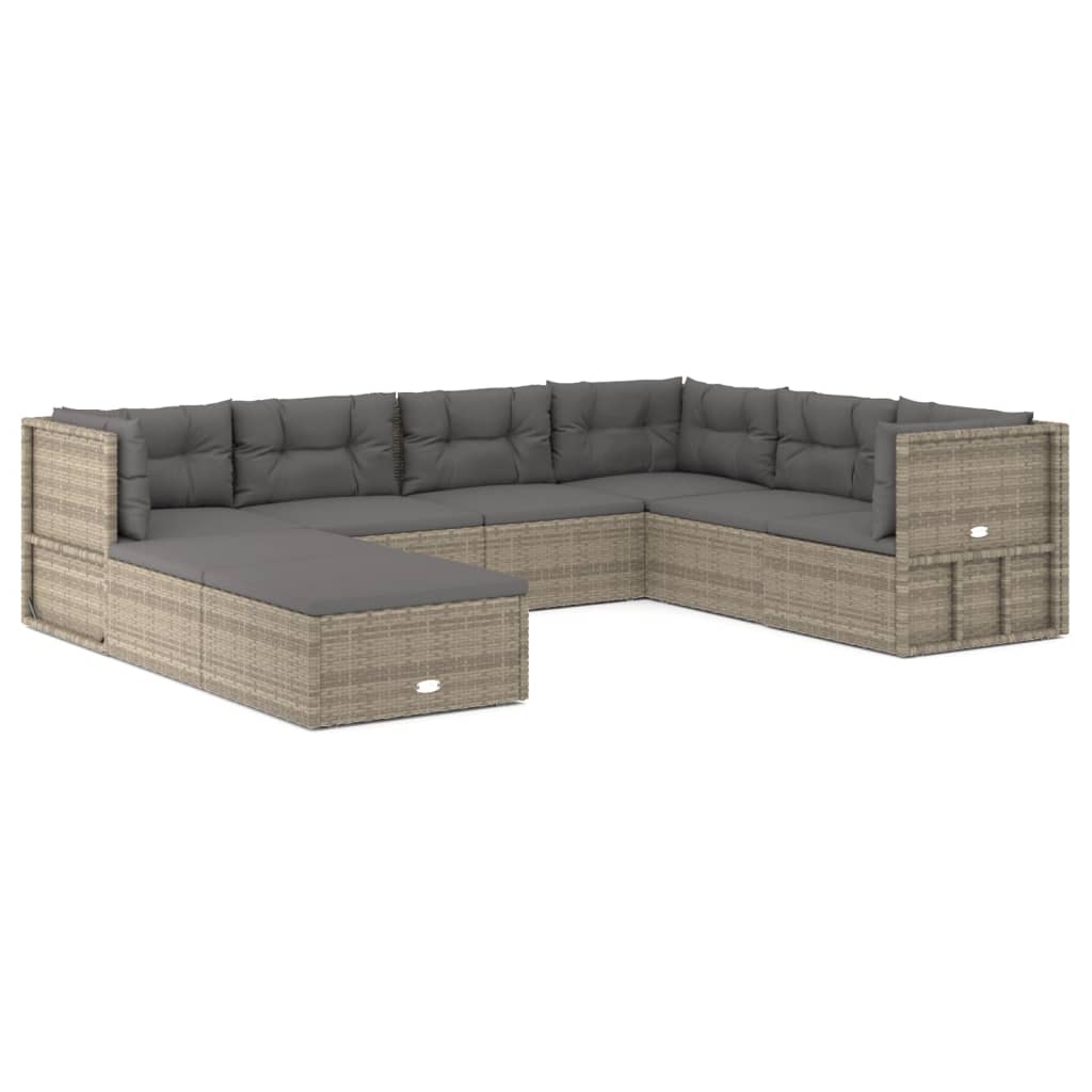 8 Piece Patio Lounge Set with Cushions Gray Poly Rattan