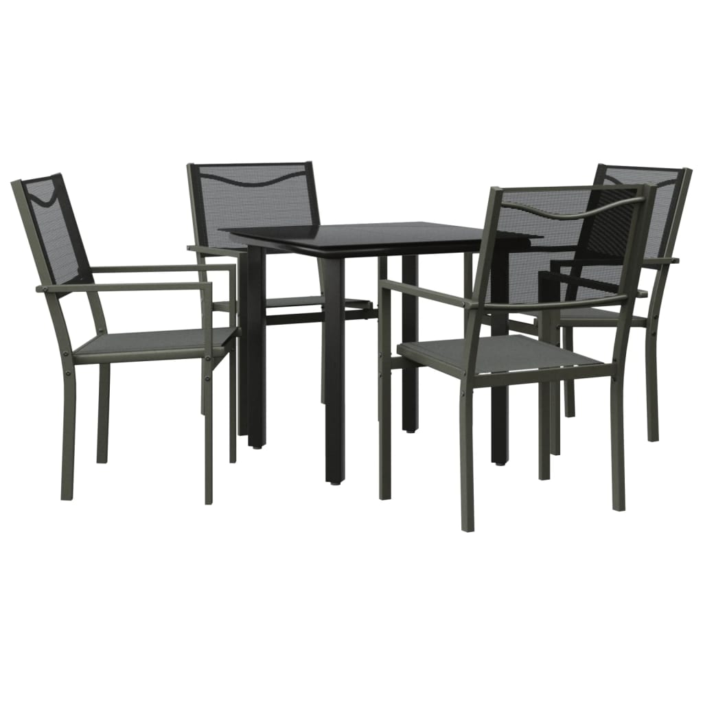 5 Piece Patio Dining Set Black Steel and Textilene