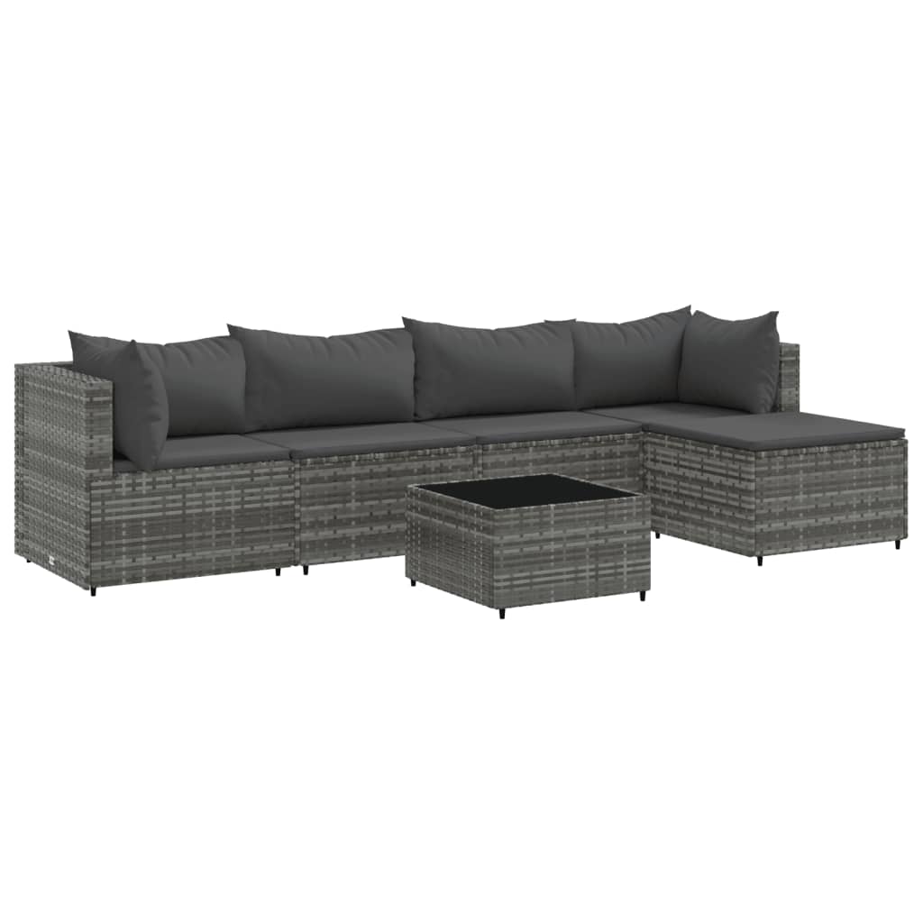 6 Piece Patio Lounge Set with Cushions Gray Poly Rattan