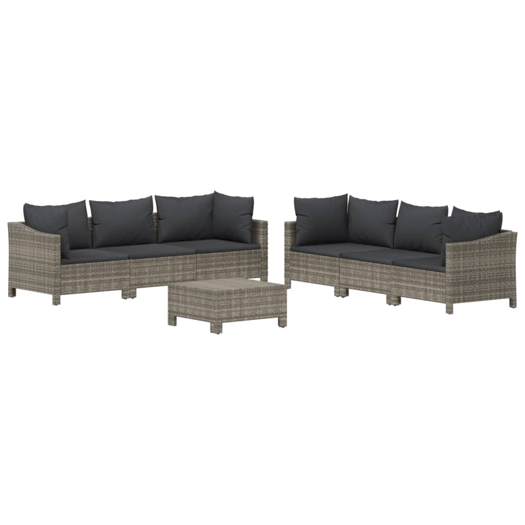 7 Piece Patio Lounge Set with Cushions Gray Poly Rattan