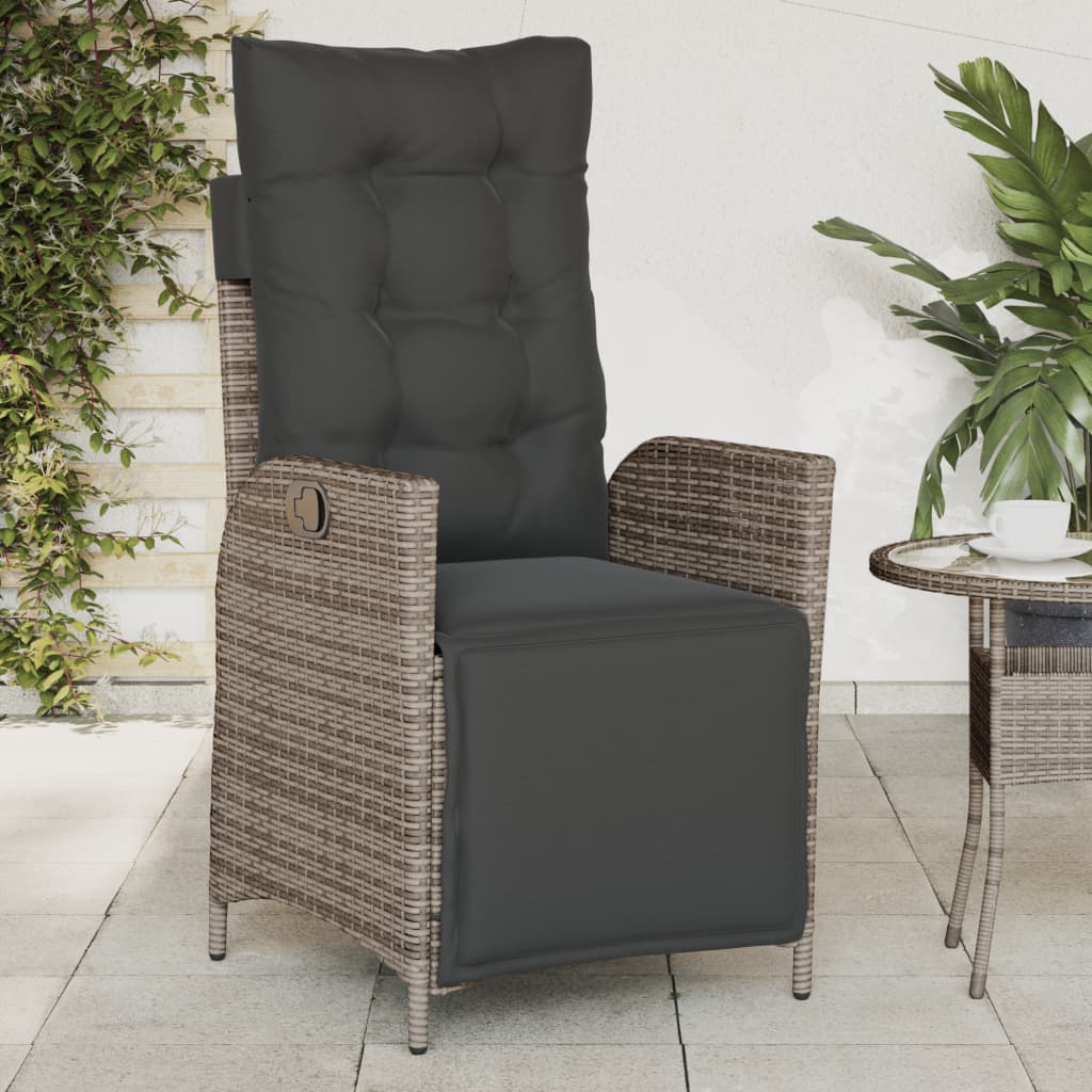 Reclining Patio Chairs 2 pcs with Footrest Gray Poly Rattan