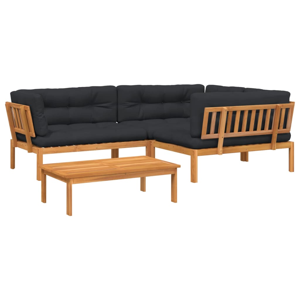 4 Piece Patio Pallet Sofa Set with Cushions Solid Wood Acacia