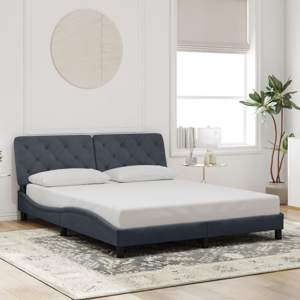 Bed Frame without Mattress Dark Gray 59.8"x79.9" Velvet