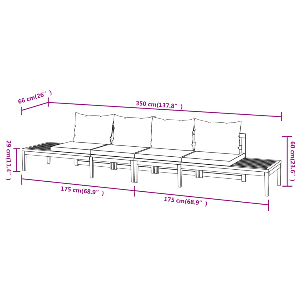 Patio Benches with Dark Gray Cushions 2 pcs Acacia Wood