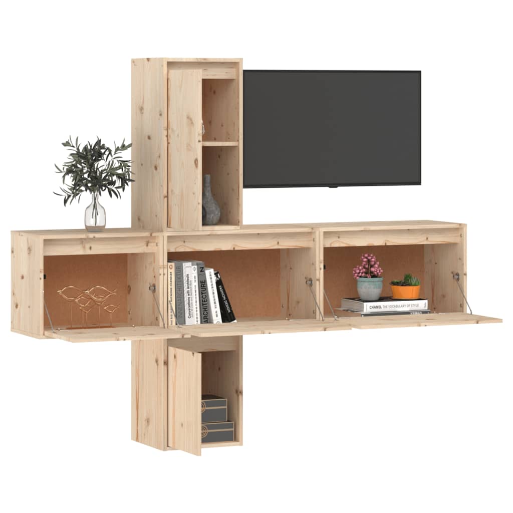 TV Stands 5 Pcs Solid Wood Pine