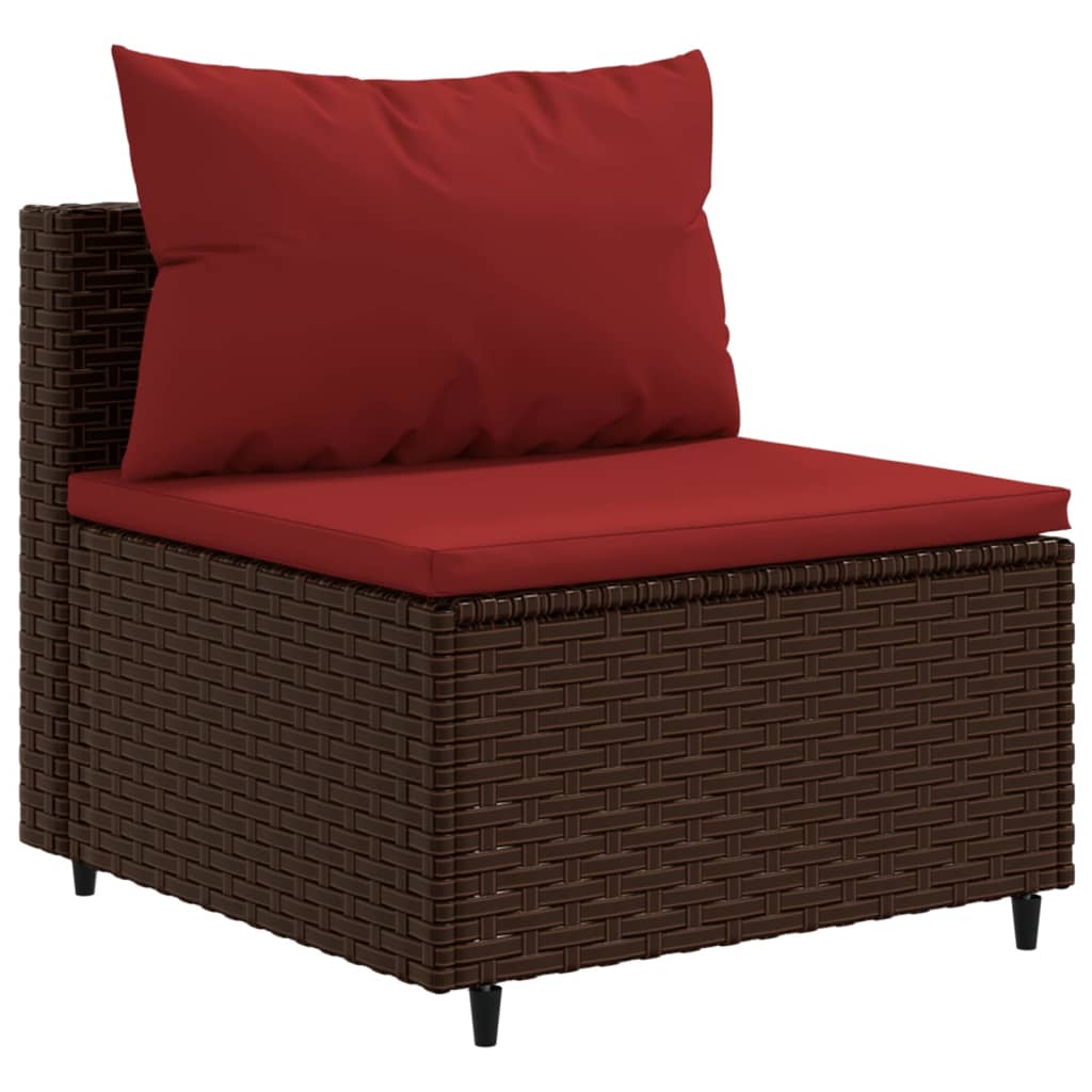 3 Piece Patio Sofa Set with Cushions Brown Poly Rattan