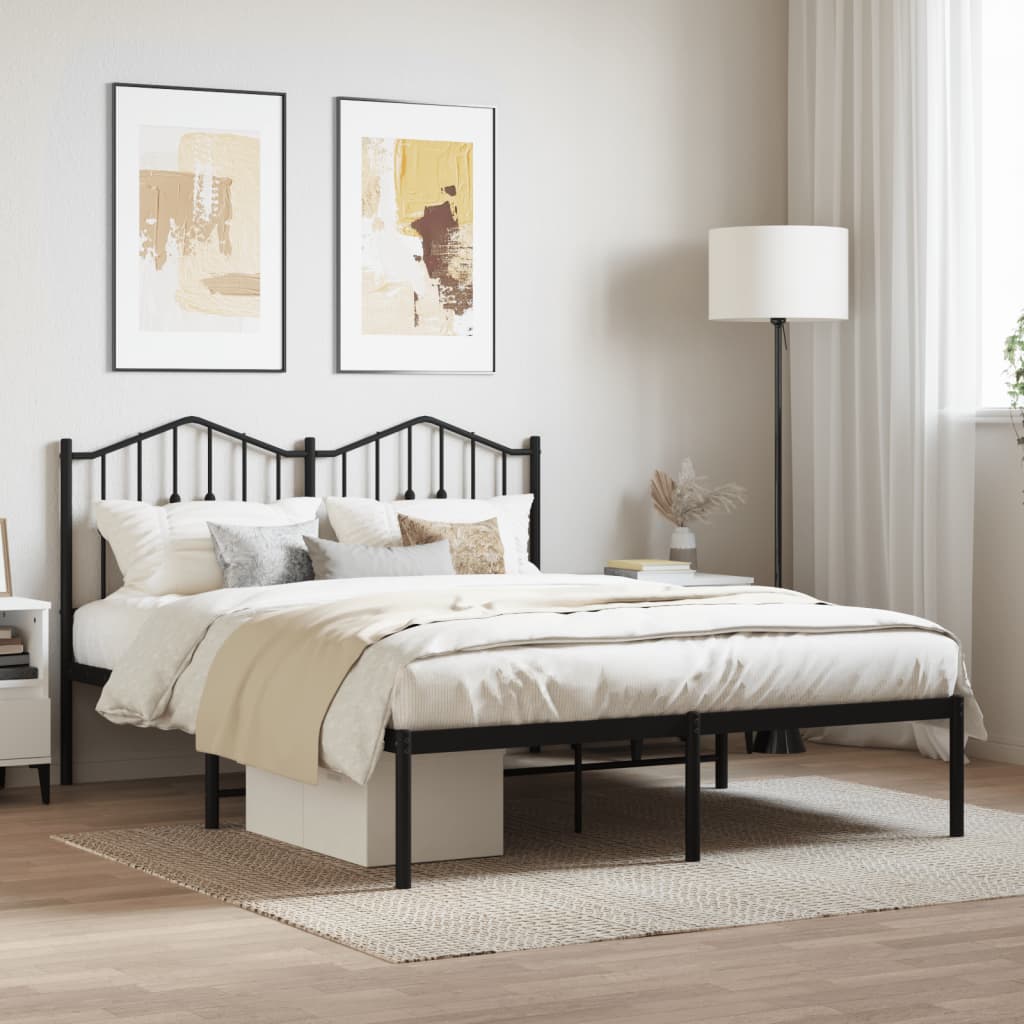 Metal Bed Frame without Mattress with Headboard Black 59.1"x78.7"