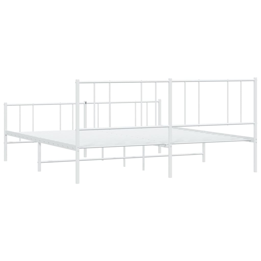 Metal Bed Frame without Mattress with Footboard White 72"x83.9"