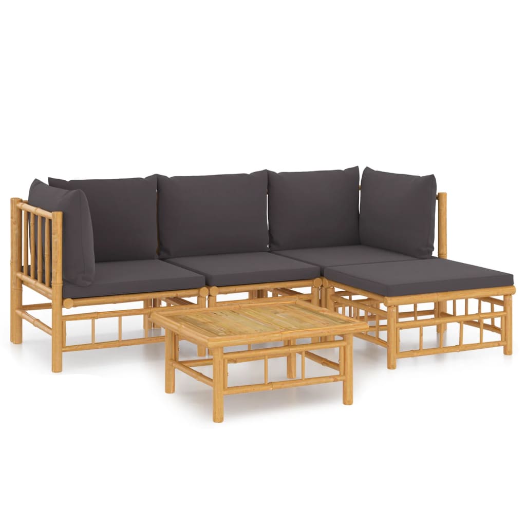 5 Piece Patio Lounge Set with Dark Gray Cushions Bamboo